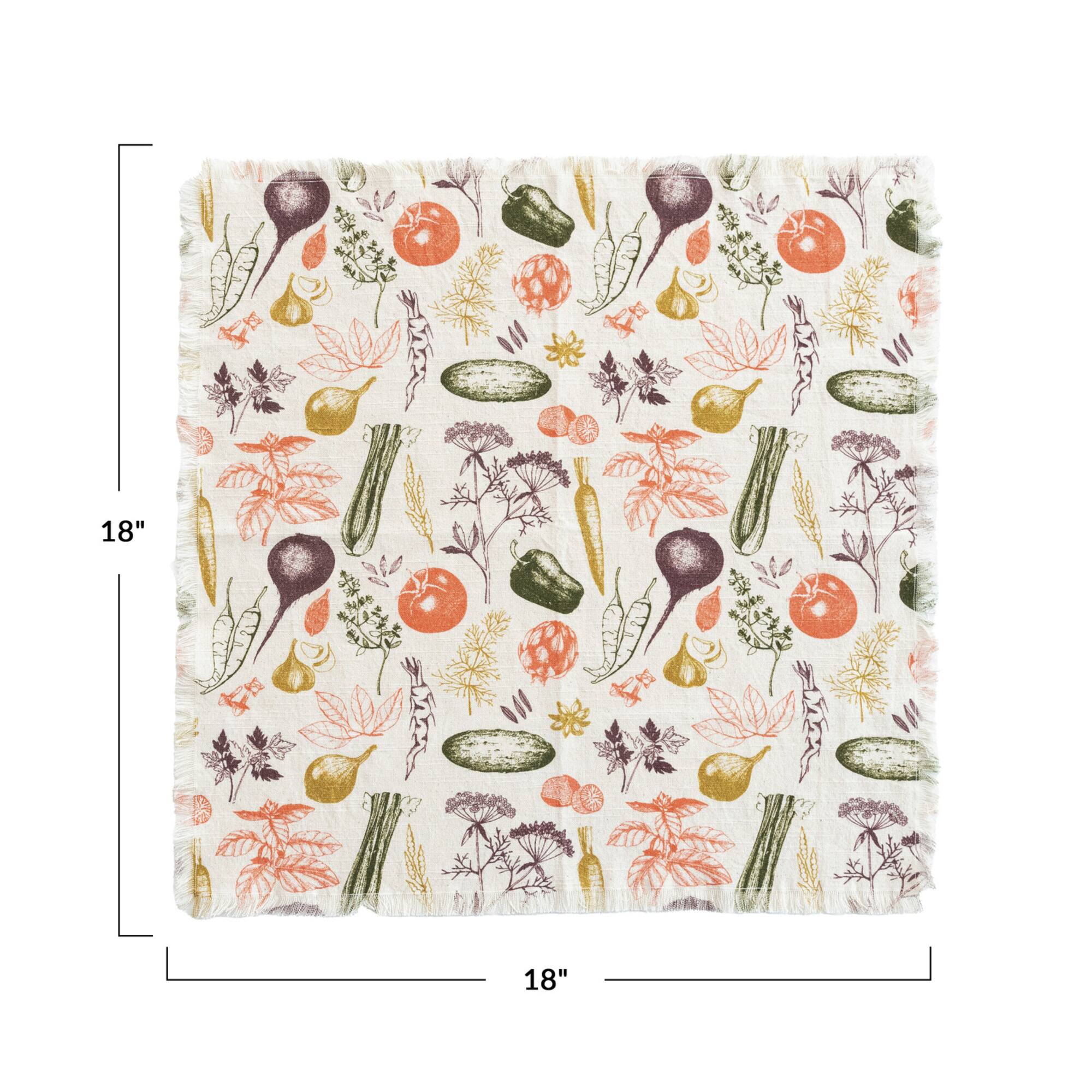 Hello Honey® Vegetable Print Cotton Slub Napkins with Fringe, 4ct.